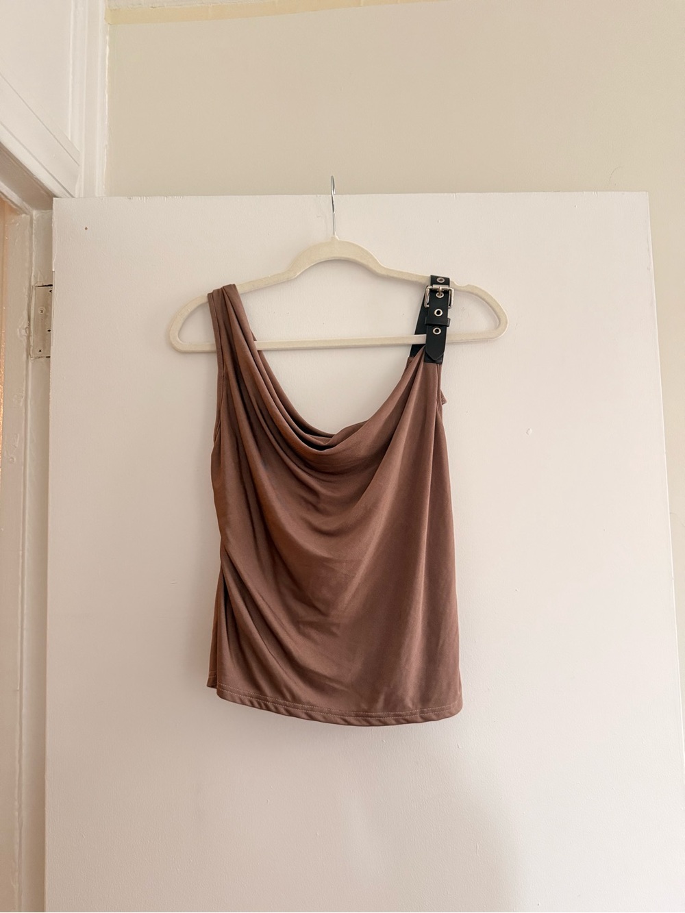Asymmetric Draped Top in Brown